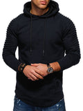 Solid Color Pleated Sleeve Long Fleece Hoodie