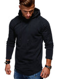 Solid Color Pleated Sleeve Long Fleece Hoodie
