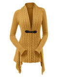 Cable Knit Buckle Asymmetrical Cardigan