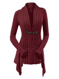 Cable Knit Buckle Asymmetrical Cardigan