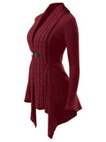 Cable Knit Buckle Asymmetrical Cardigan