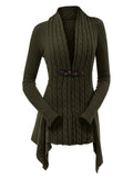 Cable Knit Buckle Asymmetrical Cardigan