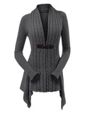 Cable Knit Buckle Asymmetrical Cardigan
