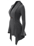 Cable Knit Buckle Asymmetrical Cardigan