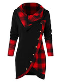 Tartan Panel Cowl Neck Tulip Front T-shirt