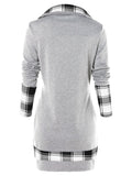 Tartan Panel Cowl Neck Tulip Front T-shirt