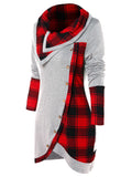 Tartan Panel Cowl Neck Tulip Front T-shirt