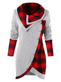 Tartan Panel Cowl Neck Tulip Front T-shirt