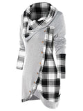 Tartan Panel Cowl Neck Tulip Front T-shirt