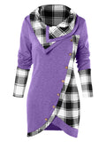 Tartan Panel Cowl Neck Tulip Front T-shirt