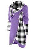 Tartan Panel Cowl Neck Tulip Front T-shirt