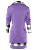 Tartan Panel Cowl Neck Tulip Front T-shirt