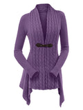 Cable Knit Buckle Asymmetrical Cardigan