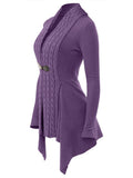 Cable Knit Buckle Asymmetrical Cardigan