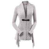 Cable Knit Buckle Asymmetrical Cardigan