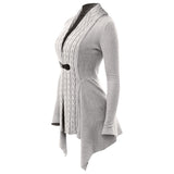 Cable Knit Buckle Asymmetrical Cardigan