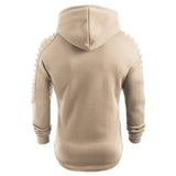 Solid Color Pleated Sleeve Long Fleece Hoodie