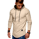 Solid Color Pleated Sleeve Long Fleece Hoodie