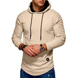 Solid Color Pleated Sleeve Long Fleece Hoodie