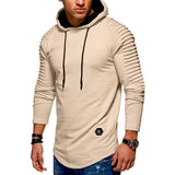 Solid Color Pleated Sleeve Long Fleece Hoodie