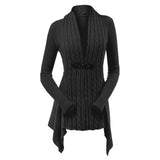 Cable Knit Buckle Asymmetrical Cardigan