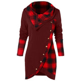 Tartan Panel Cowl Neck Tulip Front T-shirt