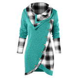 Tartan Panel Cowl Neck Tulip Front T-shirt