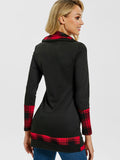 Tartan Panel Cowl Neck Tulip Front T-shirt